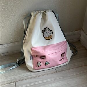 PUSHEEN Drawstring Kids Pink and White Backpack